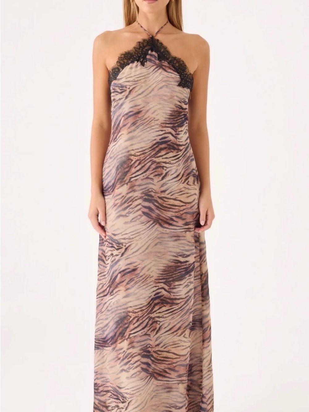 Peppermayo Beige and Black Tiger-Print Halter Maxi Dress
